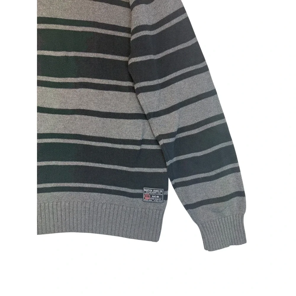 Nautica Quarter Zip Striped 100% Cotton Sweater Pullover Y2K 90s Retro‎ XL